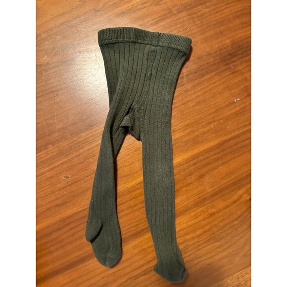 Baby Tights By Rylee & Cru Ribbed Olive Green Cotton Blend Size 6-12 Months - Picture 1 of 3